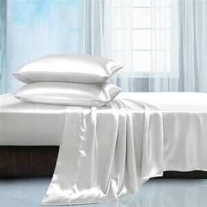 Satin King Sheets Set 4 Piece - Soft Silky Satin Sheets Set, Ivory White Satin